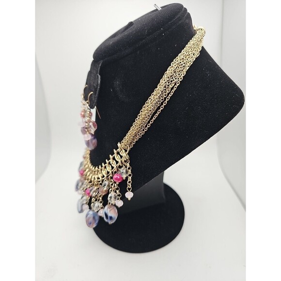 Vintage Boho Beaded Necklace And Earrings Set Faceted Beads - Picture 2 of 6